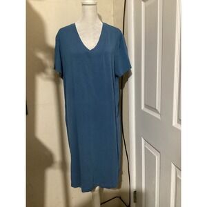 Fishers Finery Blue Bamboo Organic Cotton V-Neck Nightshirt Sleep Dress XL